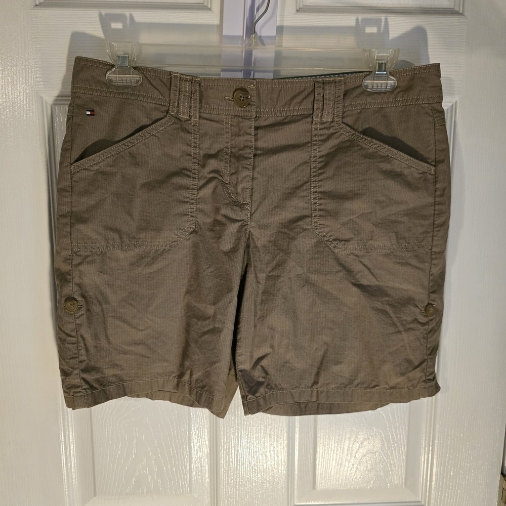 Tommy Hilfiger Brown Chino Shorts Womens Size 12 Mid-Rise Fit Slash Pockets